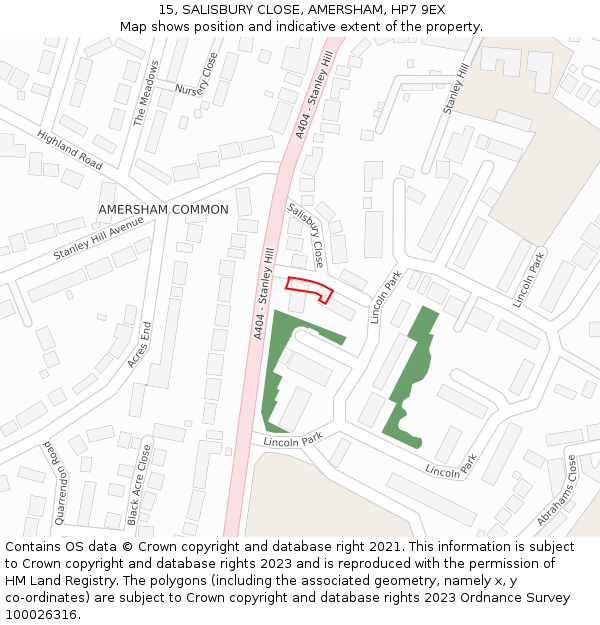 15, SALISBURY CLOSE, AMERSHAM, HP7 9EX: Location map and indicative extent of plot