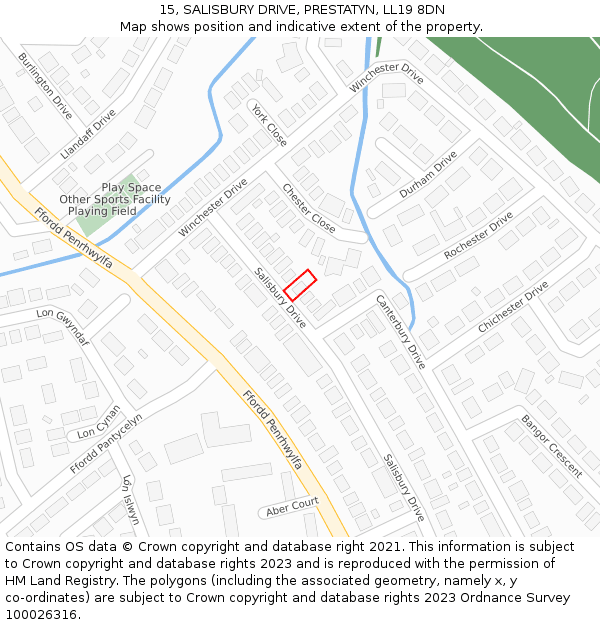 15, SALISBURY DRIVE, PRESTATYN, LL19 8DN: Location map and indicative extent of plot