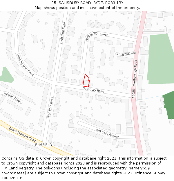 15, SALISBURY ROAD, RYDE, PO33 1BY: Location map and indicative extent of plot