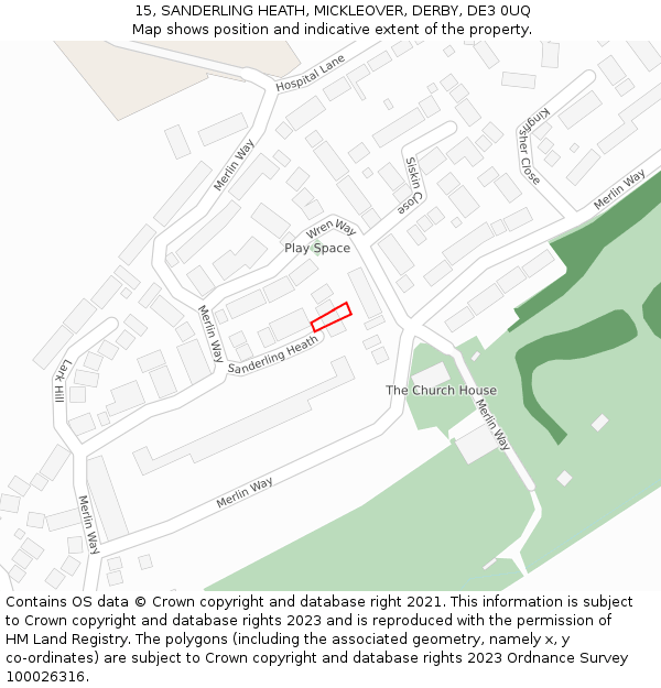 15, SANDERLING HEATH, MICKLEOVER, DERBY, DE3 0UQ: Location map and indicative extent of plot