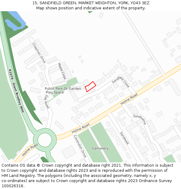 15, SANDFIELD GREEN, MARKET WEIGHTON, YORK, YO43 3EZ: Location map and indicative extent of plot