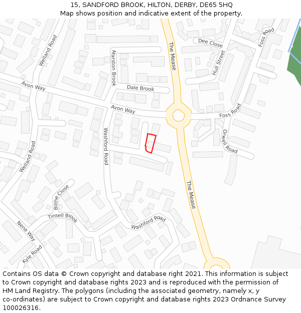 15, SANDFORD BROOK, HILTON, DERBY, DE65 5HQ: Location map and indicative extent of plot