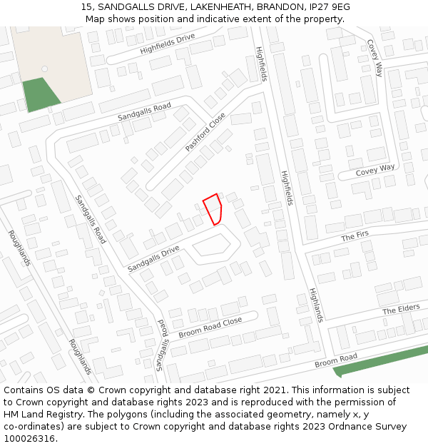 15, SANDGALLS DRIVE, LAKENHEATH, BRANDON, IP27 9EG: Location map and indicative extent of plot