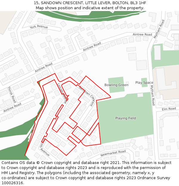 15, SANDOWN CRESCENT, LITTLE LEVER, BOLTON, BL3 1HF: Location map and indicative extent of plot