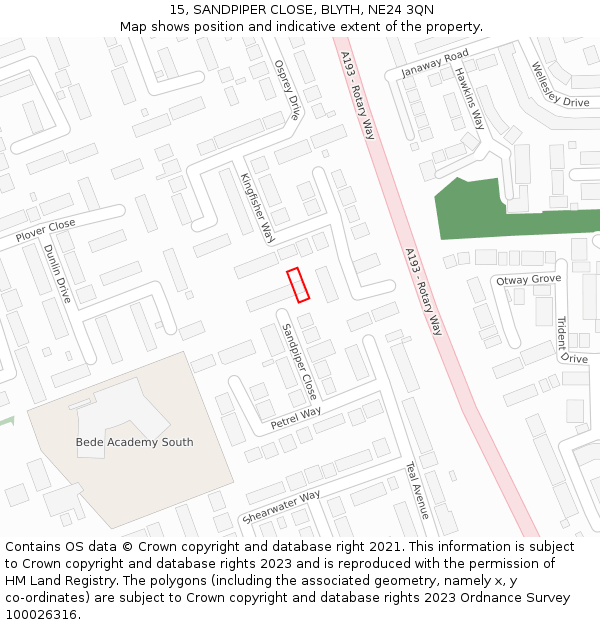 15, SANDPIPER CLOSE, BLYTH, NE24 3QN: Location map and indicative extent of plot