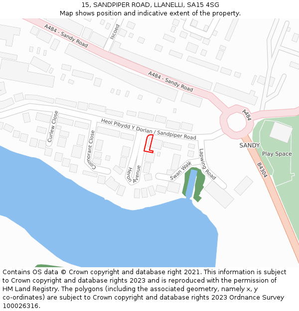 15, SANDPIPER ROAD, LLANELLI, SA15 4SG: Location map and indicative extent of plot
