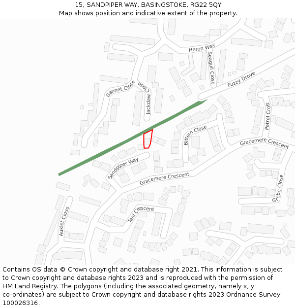 15, SANDPIPER WAY, BASINGSTOKE, RG22 5QY: Location map and indicative extent of plot