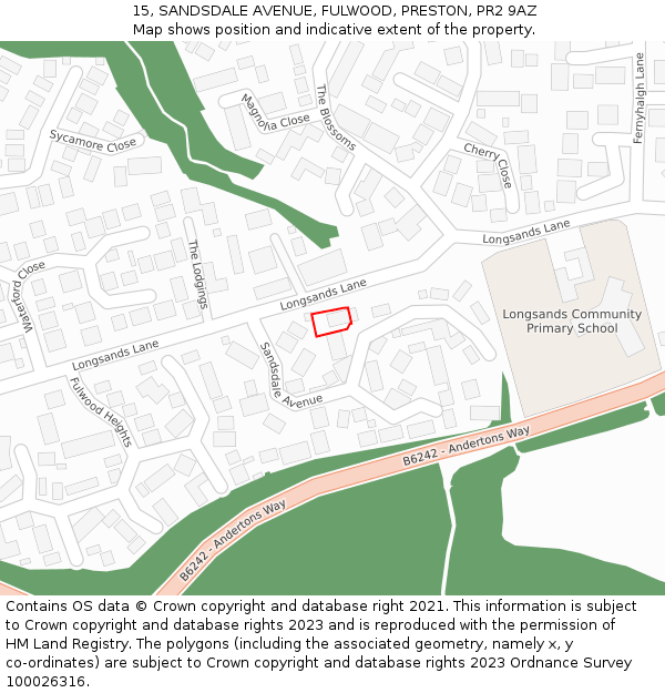 15, SANDSDALE AVENUE, FULWOOD, PRESTON, PR2 9AZ: Location map and indicative extent of plot