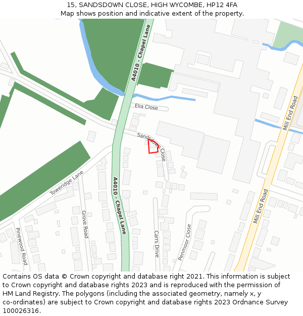 15, SANDSDOWN CLOSE, HIGH WYCOMBE, HP12 4FA: Location map and indicative extent of plot