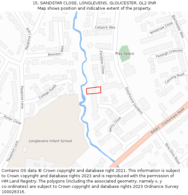 15, SANDSTAR CLOSE, LONGLEVENS, GLOUCESTER, GL2 0NR: Location map and indicative extent of plot