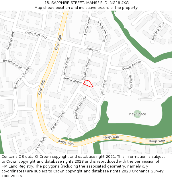 15, SAPPHIRE STREET, MANSFIELD, NG18 4XG: Location map and indicative extent of plot