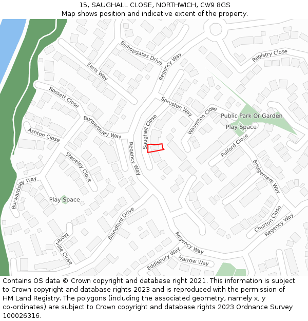 15, SAUGHALL CLOSE, NORTHWICH, CW9 8GS: Location map and indicative extent of plot