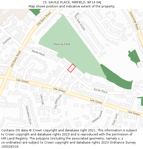 15, SAVILE PLACE, MIRFIELD, WF14 0AJ: Location map and indicative extent of plot