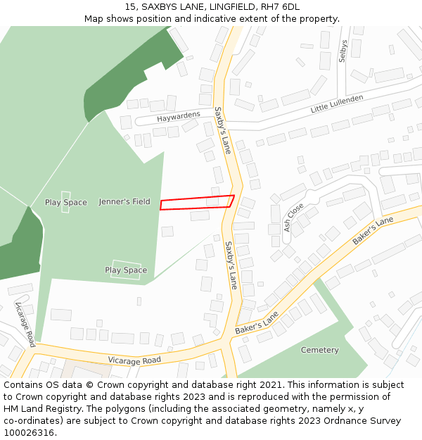 15, SAXBYS LANE, LINGFIELD, RH7 6DL: Location map and indicative extent of plot