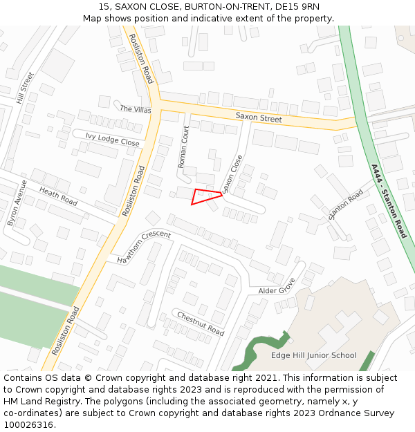 15, SAXON CLOSE, BURTON-ON-TRENT, DE15 9RN: Location map and indicative extent of plot