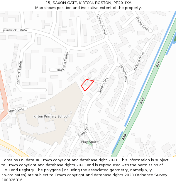 15, SAXON GATE, KIRTON, BOSTON, PE20 1XA: Location map and indicative extent of plot