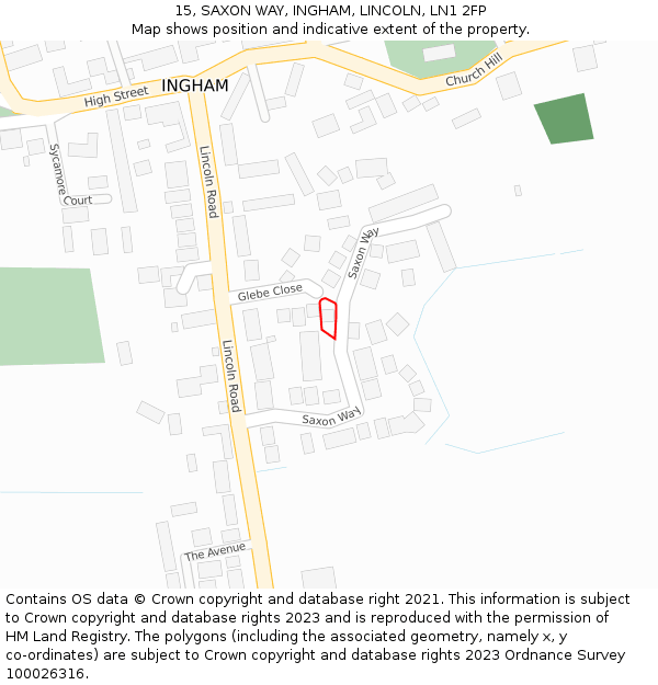 15, SAXON WAY, INGHAM, LINCOLN, LN1 2FP: Location map and indicative extent of plot