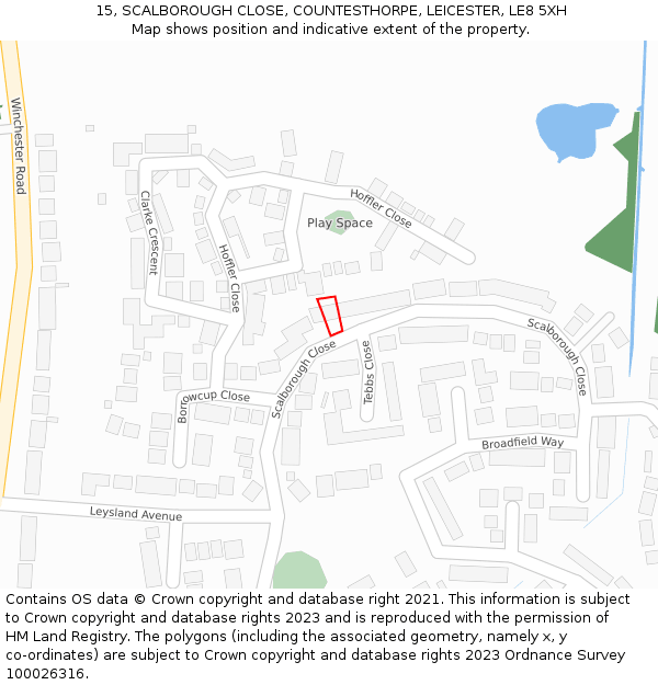 15, SCALBOROUGH CLOSE, COUNTESTHORPE, LEICESTER, LE8 5XH: Location map and indicative extent of plot