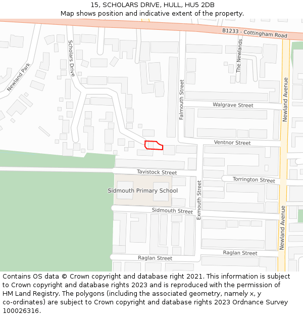 15, SCHOLARS DRIVE, HULL, HU5 2DB: Location map and indicative extent of plot