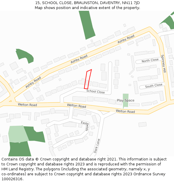 15, SCHOOL CLOSE, BRAUNSTON, DAVENTRY, NN11 7JD: Location map and indicative extent of plot