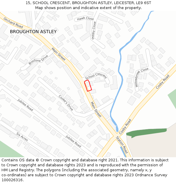 15, SCHOOL CRESCENT, BROUGHTON ASTLEY, LEICESTER, LE9 6ST: Location map and indicative extent of plot