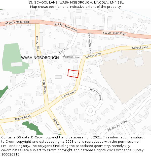 15, SCHOOL LANE, WASHINGBOROUGH, LINCOLN, LN4 1BL: Location map and indicative extent of plot