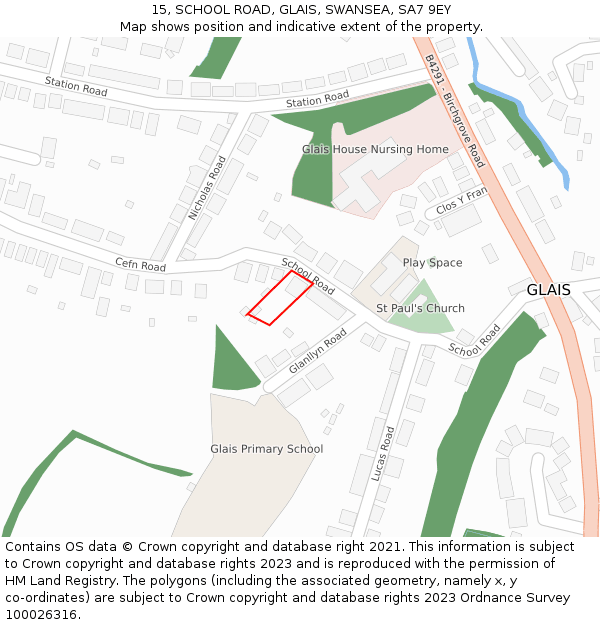 15, SCHOOL ROAD, GLAIS, SWANSEA, SA7 9EY: Location map and indicative extent of plot