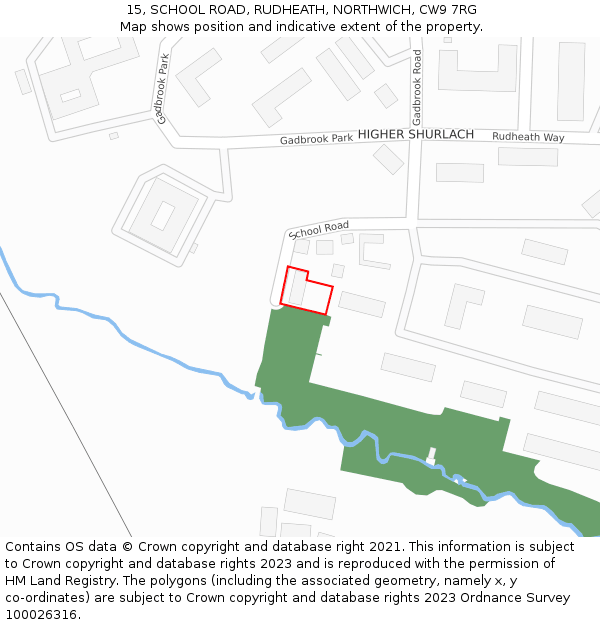 15, SCHOOL ROAD, RUDHEATH, NORTHWICH, CW9 7RG: Location map and indicative extent of plot