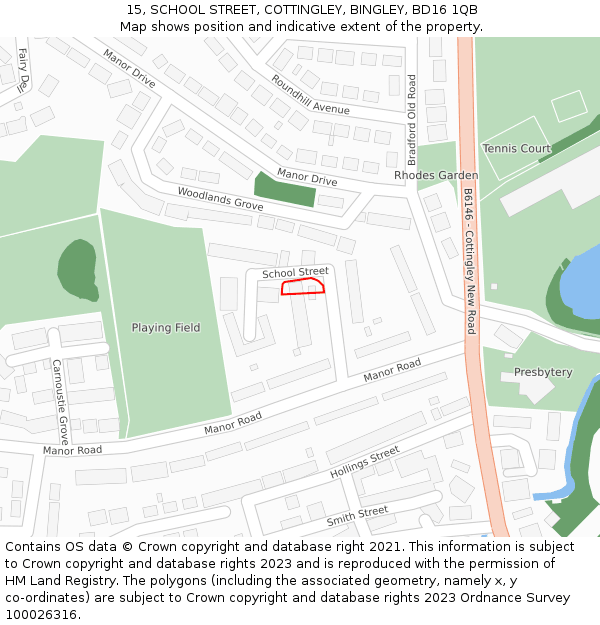 15, SCHOOL STREET, COTTINGLEY, BINGLEY, BD16 1QB: Location map and indicative extent of plot