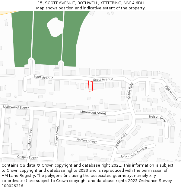 15, SCOTT AVENUE, ROTHWELL, KETTERING, NN14 6DH: Location map and indicative extent of plot