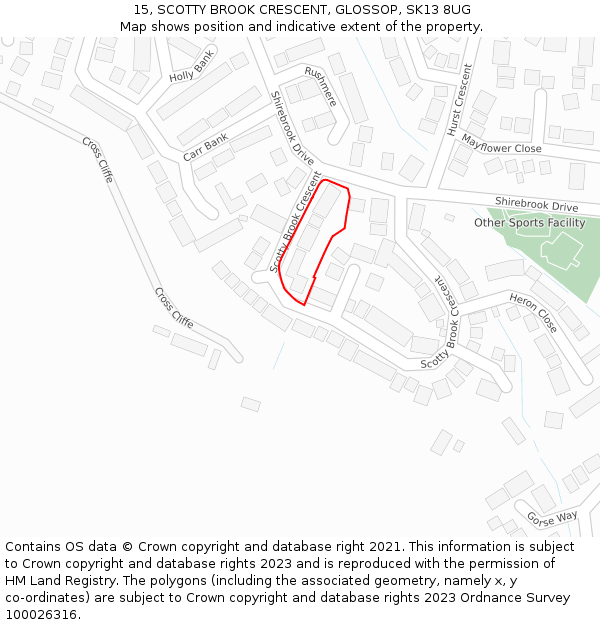 15, SCOTTY BROOK CRESCENT, GLOSSOP, SK13 8UG: Location map and indicative extent of plot