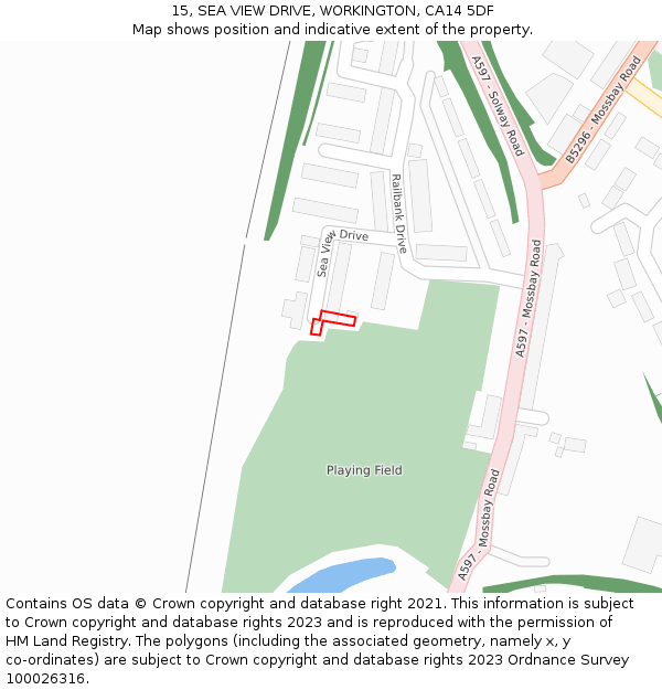 15, SEA VIEW DRIVE, WORKINGTON, CA14 5DF: Location map and indicative extent of plot