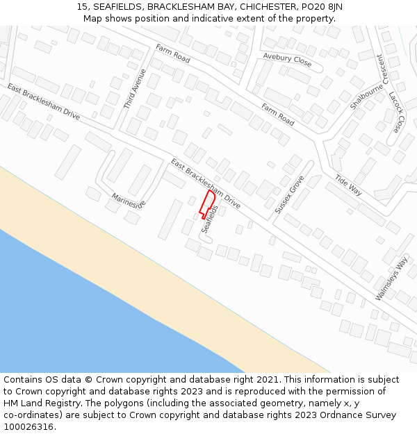 15, SEAFIELDS, BRACKLESHAM BAY, CHICHESTER, PO20 8JN: Location map and indicative extent of plot