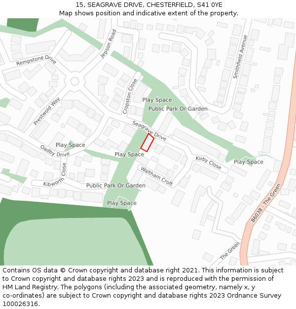 15, SEAGRAVE DRIVE, CHESTERFIELD, S41 0YE: Location map and indicative extent of plot