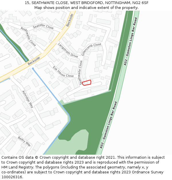 15, SEATHWAITE CLOSE, WEST BRIDGFORD, NOTTINGHAM, NG2 6SF: Location map and indicative extent of plot