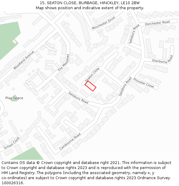 15, SEATON CLOSE, BURBAGE, HINCKLEY, LE10 2BW: Location map and indicative extent of plot