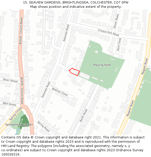 15, SEAVIEW GARDENS, BRIGHTLINGSEA, COLCHESTER, CO7 0PW: Location map and indicative extent of plot