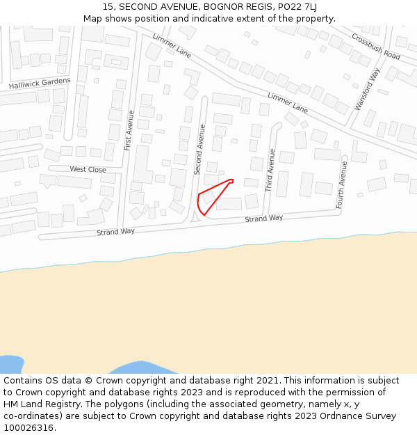 15, SECOND AVENUE, BOGNOR REGIS, PO22 7LJ: Location map and indicative extent of plot