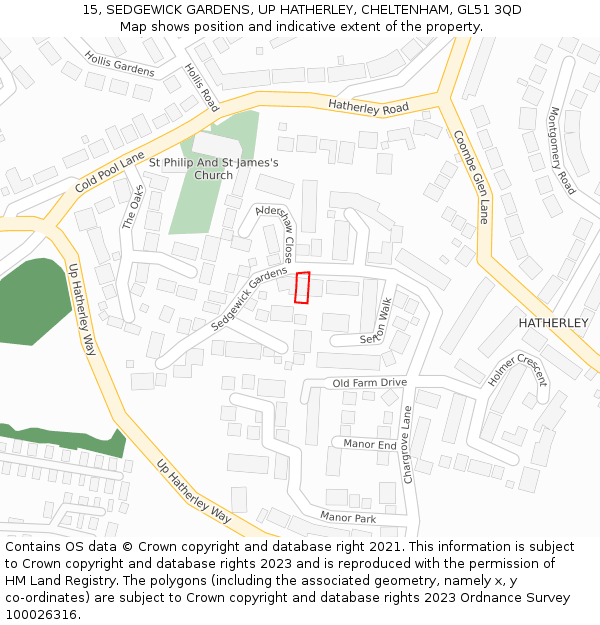 15, SEDGEWICK GARDENS, UP HATHERLEY, CHELTENHAM, GL51 3QD: Location map and indicative extent of plot
