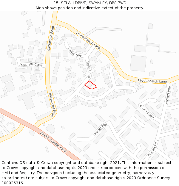 15, SELAH DRIVE, SWANLEY, BR8 7WD: Location map and indicative extent of plot