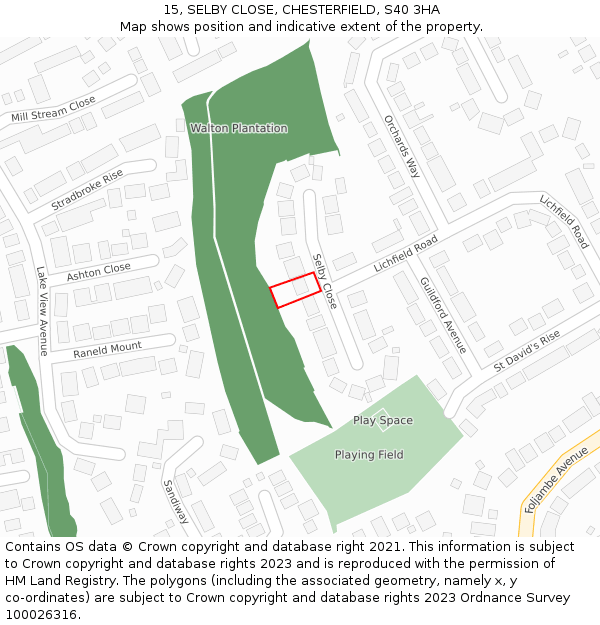 15, SELBY CLOSE, CHESTERFIELD, S40 3HA: Location map and indicative extent of plot