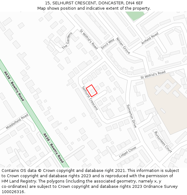 15, SELHURST CRESCENT, DONCASTER, DN4 6EF: Location map and indicative extent of plot