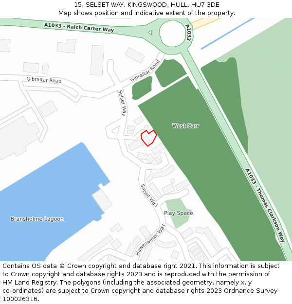 15, SELSET WAY, KINGSWOOD, HULL, HU7 3DE: Location map and indicative extent of plot