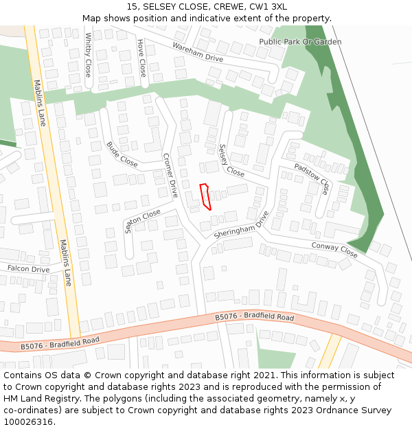 15, SELSEY CLOSE, CREWE, CW1 3XL: Location map and indicative extent of plot