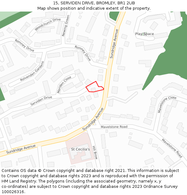 15, SERVIDEN DRIVE, BROMLEY, BR1 2UB: Location map and indicative extent of plot