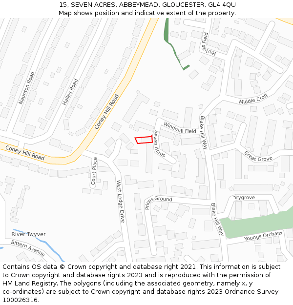 15, SEVEN ACRES, ABBEYMEAD, GLOUCESTER, GL4 4QU: Location map and indicative extent of plot