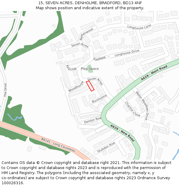15, SEVEN ACRES, DENHOLME, BRADFORD, BD13 4NF: Location map and indicative extent of plot