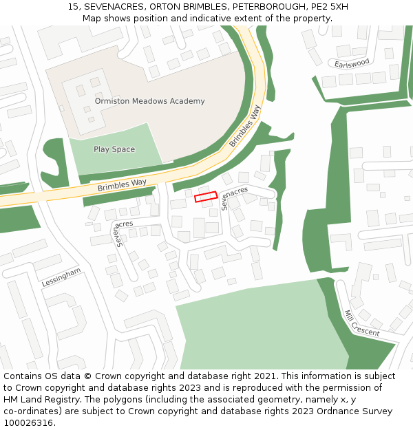 15, SEVENACRES, ORTON BRIMBLES, PETERBOROUGH, PE2 5XH: Location map and indicative extent of plot