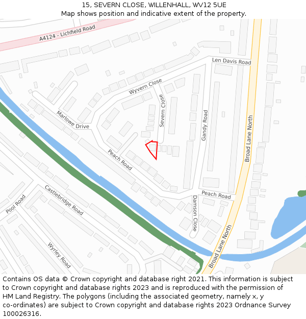 15, SEVERN CLOSE, WILLENHALL, WV12 5UE: Location map and indicative extent of plot