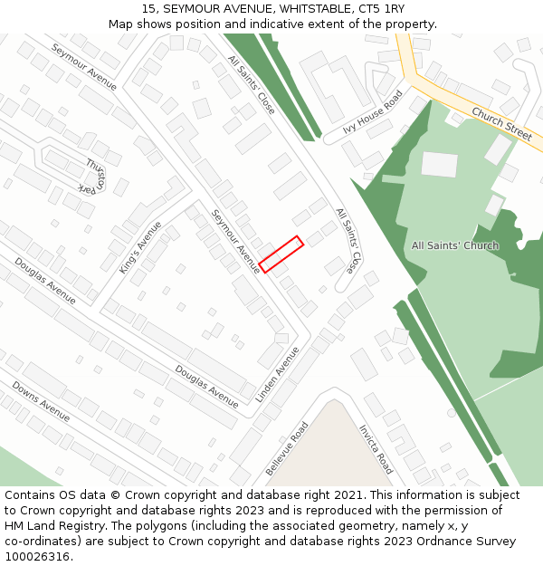 15, SEYMOUR AVENUE, WHITSTABLE, CT5 1RY: Location map and indicative extent of plot